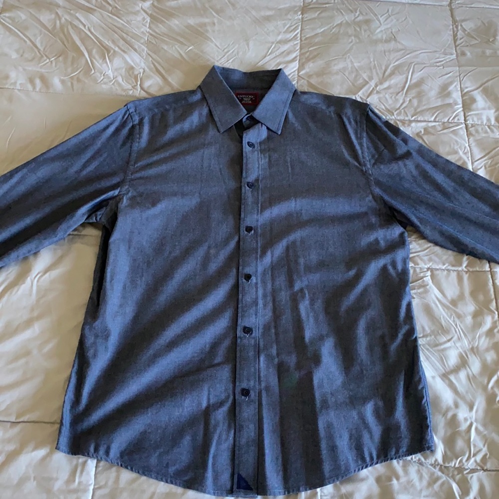 Dark Blue long sleeve casual button down shirt